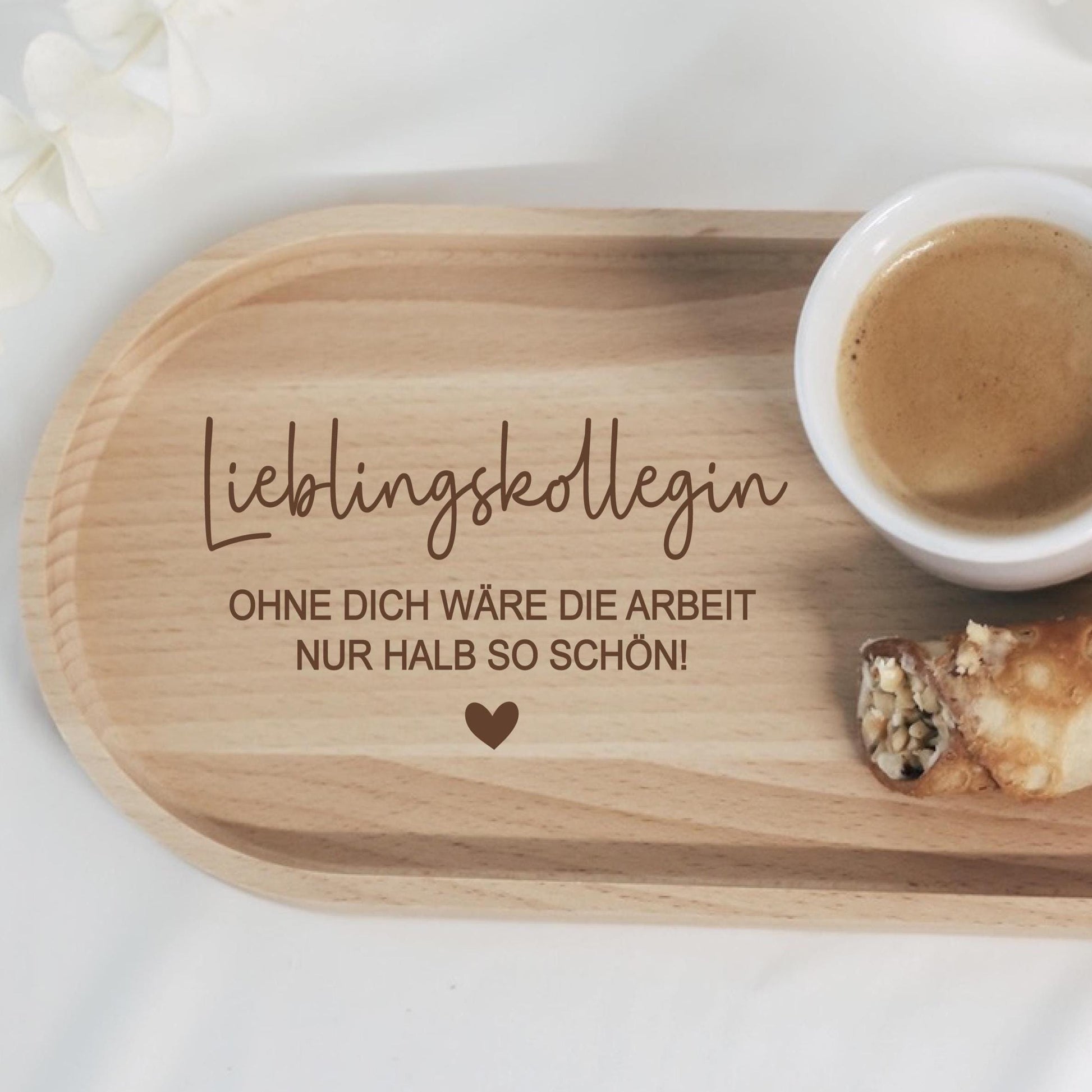 Graviertes Tablett "Lieblingskollegin" aus Holz – Geschenk zum Abschied oder Danke sagen – Büro Freundschaft – Weihnachten, Geburtstag