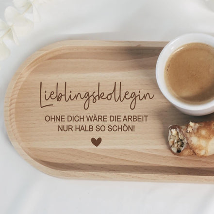 Graviertes Tablett "Lieblingskollegin" aus Holz – Geschenk zum Abschied oder Danke sagen – Büro Freundschaft – Weihnachten, Geburtstag