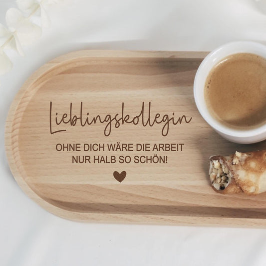 Graviertes Tablett "Lieblingskollegin" aus Holz – Geschenk zum Abschied oder Danke sagen – Büro Freundschaft – Weihnachten, Geburtstag