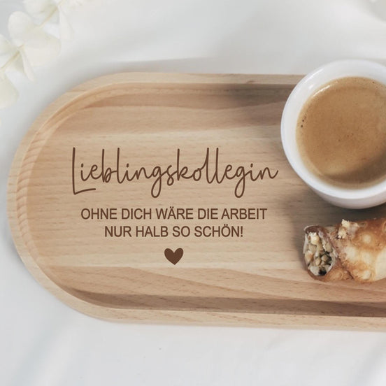 Graviertes Tablett "Lieblingskollegin" aus Holz – Geschenk zum Abschied oder Danke sagen – Büro Freundschaft – Weihnachten, Geburtstag
