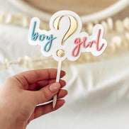 3D Gender Reveal Caketopper | Boy oder Girl? | Acryl Tortenstecker in Weiß, Blau, Gold & Rosa | Babyshower Deko | Fragezeichen Topper