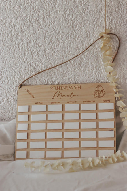 Personalisierter Stundenplan aus Holz für Kinder | Wiederverwendbar mit Acrylfeldern | Geschenk Schulanfang | Einschulung Deko Kinderzimmer