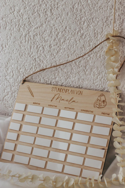 Personalisierter Stundenplan aus Holz für Kinder | Wiederverwendbar mit Acrylfeldern | Geschenk Schulanfang | Einschulung Deko Kinderzimmer