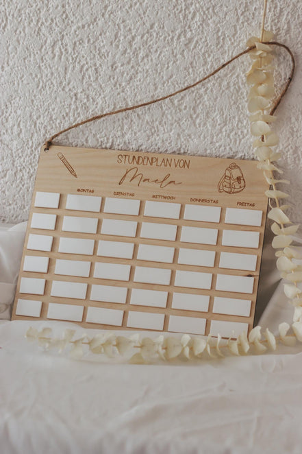 Personalisierter Stundenplan aus Holz für Kinder | Wiederverwendbar mit Acrylfeldern | Geschenk Schulanfang | Einschulung Deko Kinderzimmer