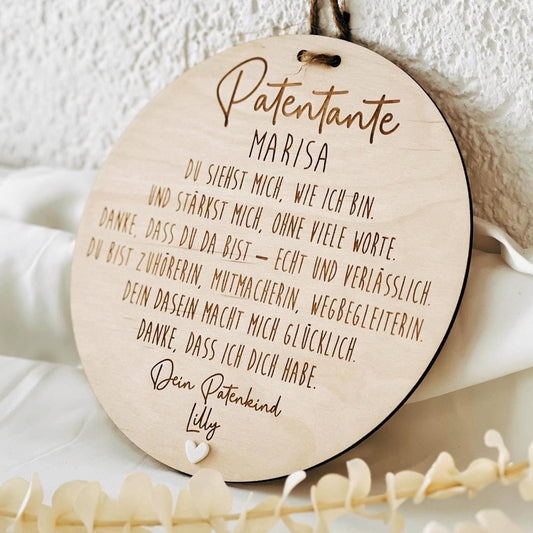 Personalisiertes Patengeschenk Holzschild | Patentante Patenonkel Pateneltern | Geschenk für Paten mit Herz | Dankeschön, Taufe, Patenkind