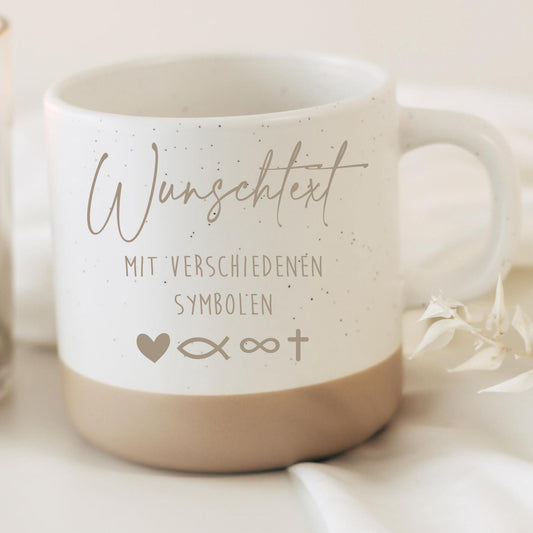 Tasse mit Wunschtext – personalisierte Gravur mit Wunsch-Schrift & Symbol – Geschenk individuell – Keramiktasse 360 ml