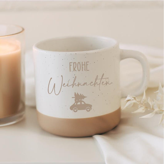 Weihnachten Tasse – Frohe Weihnachten – Weihnachtsauto mit Tannenbaum – Geschenk Mitarbeiter Kollegen – Wichtelgeschenk – Glühwein Tasse