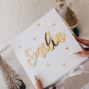 Luxuriöse Weihnachtsgeschenkbox mit Name in Gold – personalisierte Geschenkverpackung mit 3D Effekt & Schleife – edle Box Weihnachten