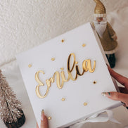 Luxuriöse Weihnachtsgeschenkbox mit Name in Gold – personalisierte Geschenkverpackung mit 3D Effekt & Schleife – edle Box Weihnachten