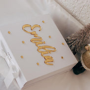Luxuriöse Weihnachtsgeschenkbox mit Name in Gold – personalisierte Geschenkverpackung mit 3D Effekt & Schleife – edle Box Weihnachten