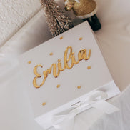 Luxuriöse Weihnachtsgeschenkbox mit Name in Gold – personalisierte Geschenkverpackung mit 3D Effekt & Schleife – edle Box Weihnachten