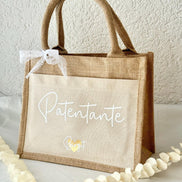 Geschenk Patentante personalisiert – Jutetasche mit Name & Herz, Taufpatin Geschenk Taufe, Patentante Danke Tasche