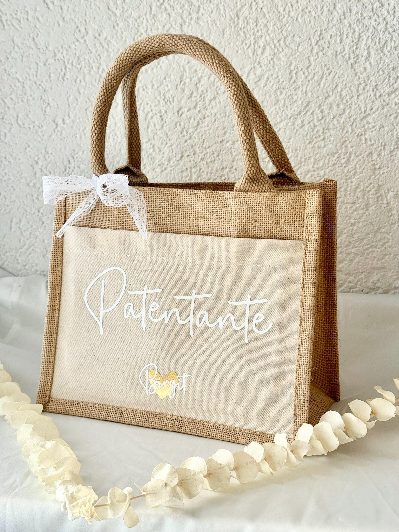 Geschenk Patentante personalisiert – Jutetasche mit Name & Herz, Taufpatin Geschenk Taufe, Patentante Danke Tasche
