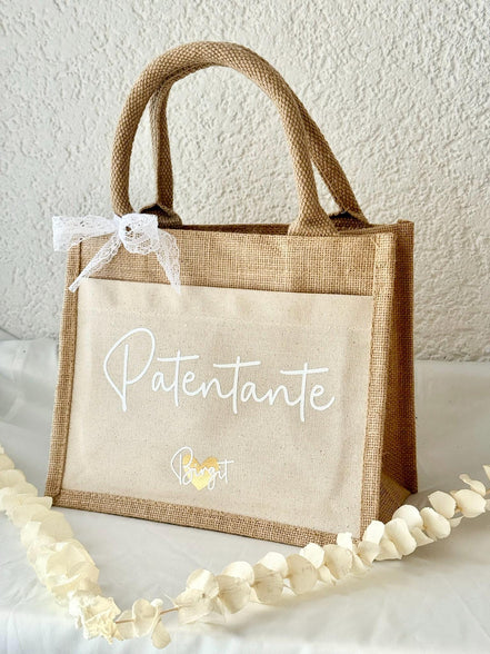 Geschenk Patentante personalisiert – Jutetasche mit Name & Herz, Taufpatin Geschenk Taufe, Patentante Danke Tasche