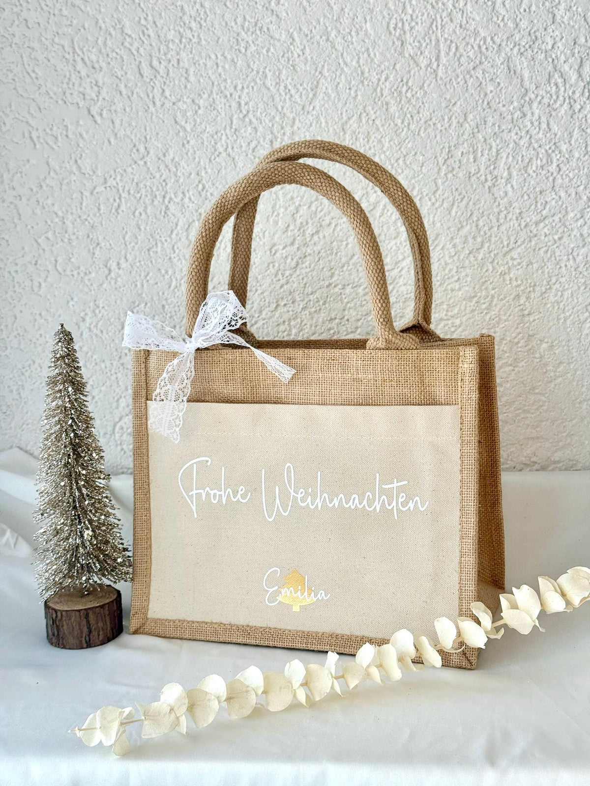 Personalisierte Jutetasche Frohe Weihnachten – Tasche mit Name & Weihnachtsbaum, Geschenk Weihnachten, Wichteln, Weihnachten Tasche