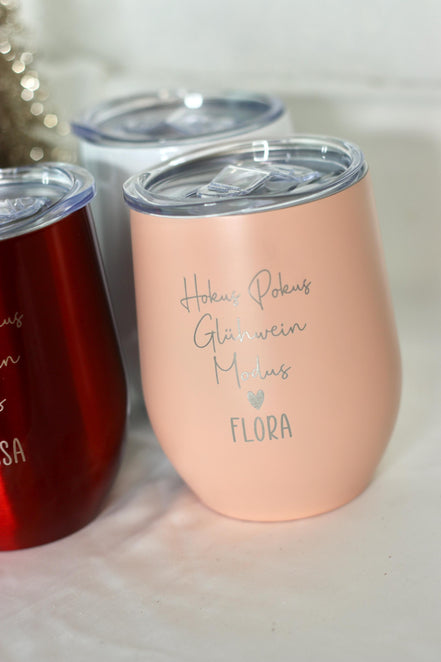 Personalisierter Glühwein Thermobecher mit Gravur, HokusPokus Glühwein Modus, Edelstahlbecher Geschenkidee Weihnachten, Mitarbeiter Geschenk