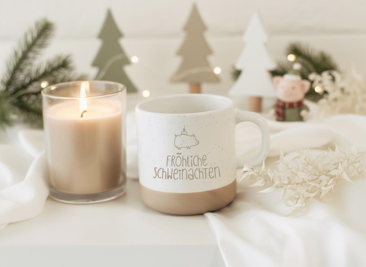 Fröhliche Schweinachten Tasse mit Gravur – lustige Weihnachtstasse mit Schwein – Geschenk Weihnachten Kollegen Freunde – 360 ml