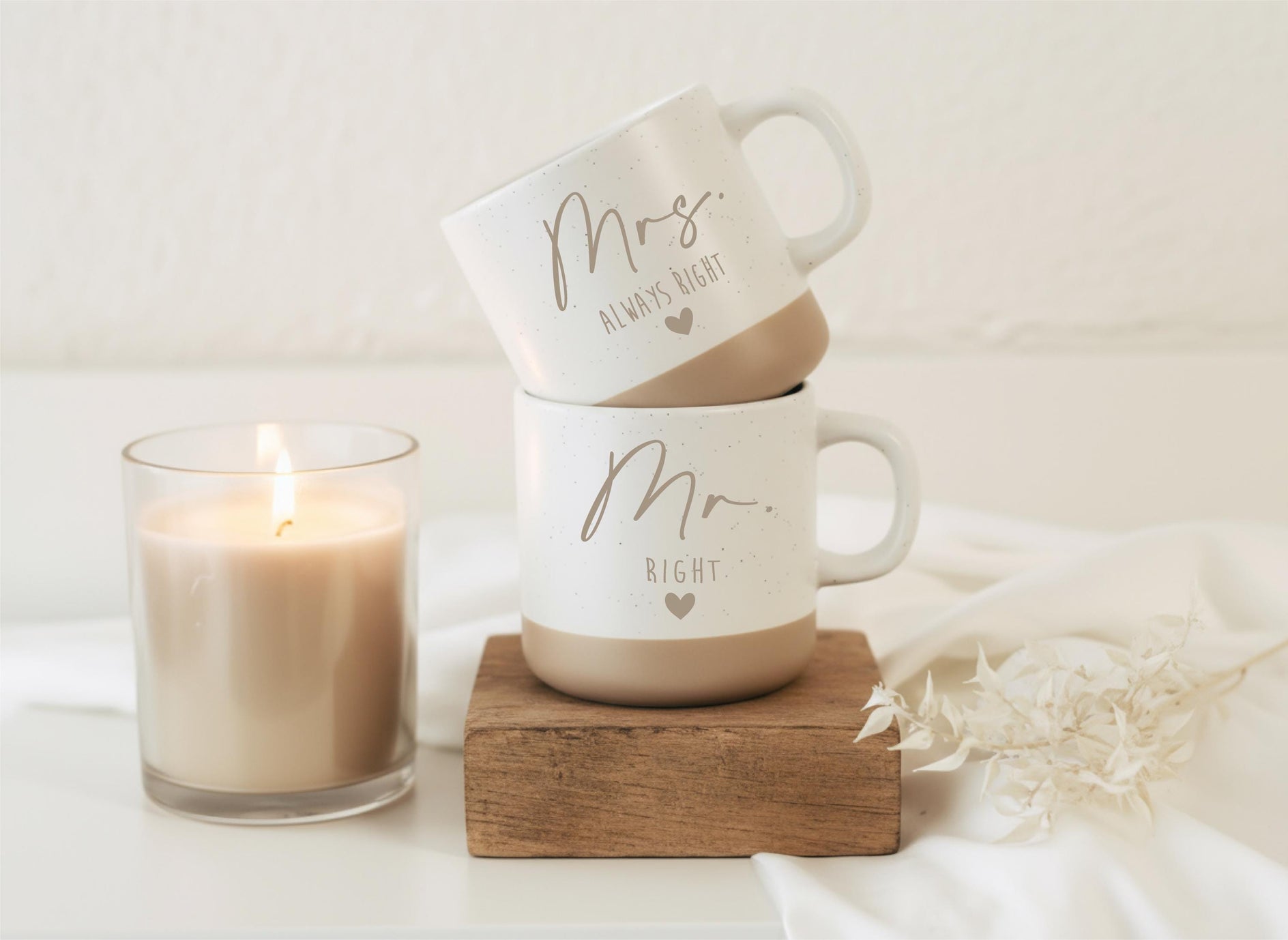 Mr Right & Mrs Always Right Tassen – lustige Pärchen Tassen – Geschenk Hochzeit Paar – Herz Gravur – Keramik 360 ml – spülmaschinenfest