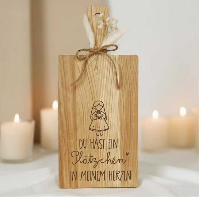 Holzbrett Eiche • „Du hast ein Plätzchen in meinem Herzen“ • Weihnachtsgeschenk • Plätzchen Brett • Xmas Gravur