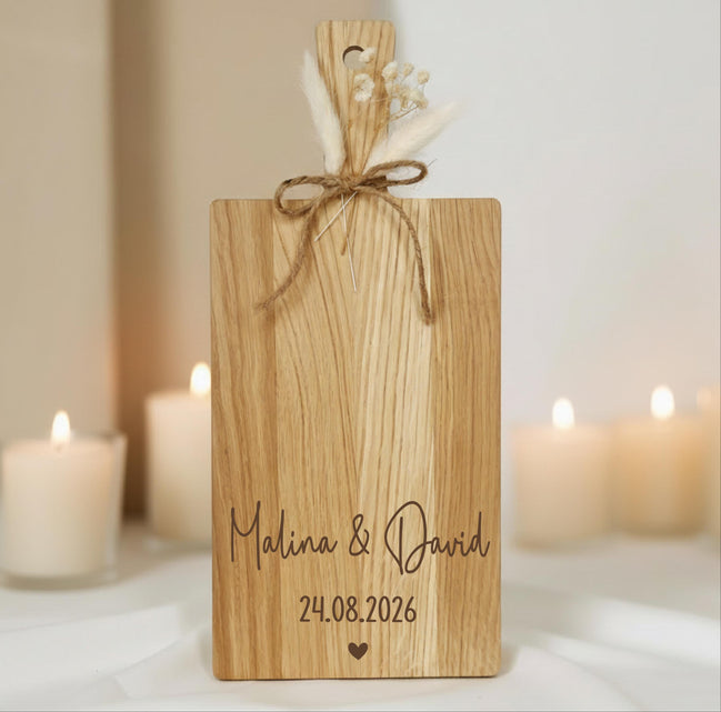 Hochzeitsgeschenk Brett Eiche • Personalisiert mit Namen & Datum • Gravur Brett Brautpaar • Geschenk zur Hochzeit Deko
