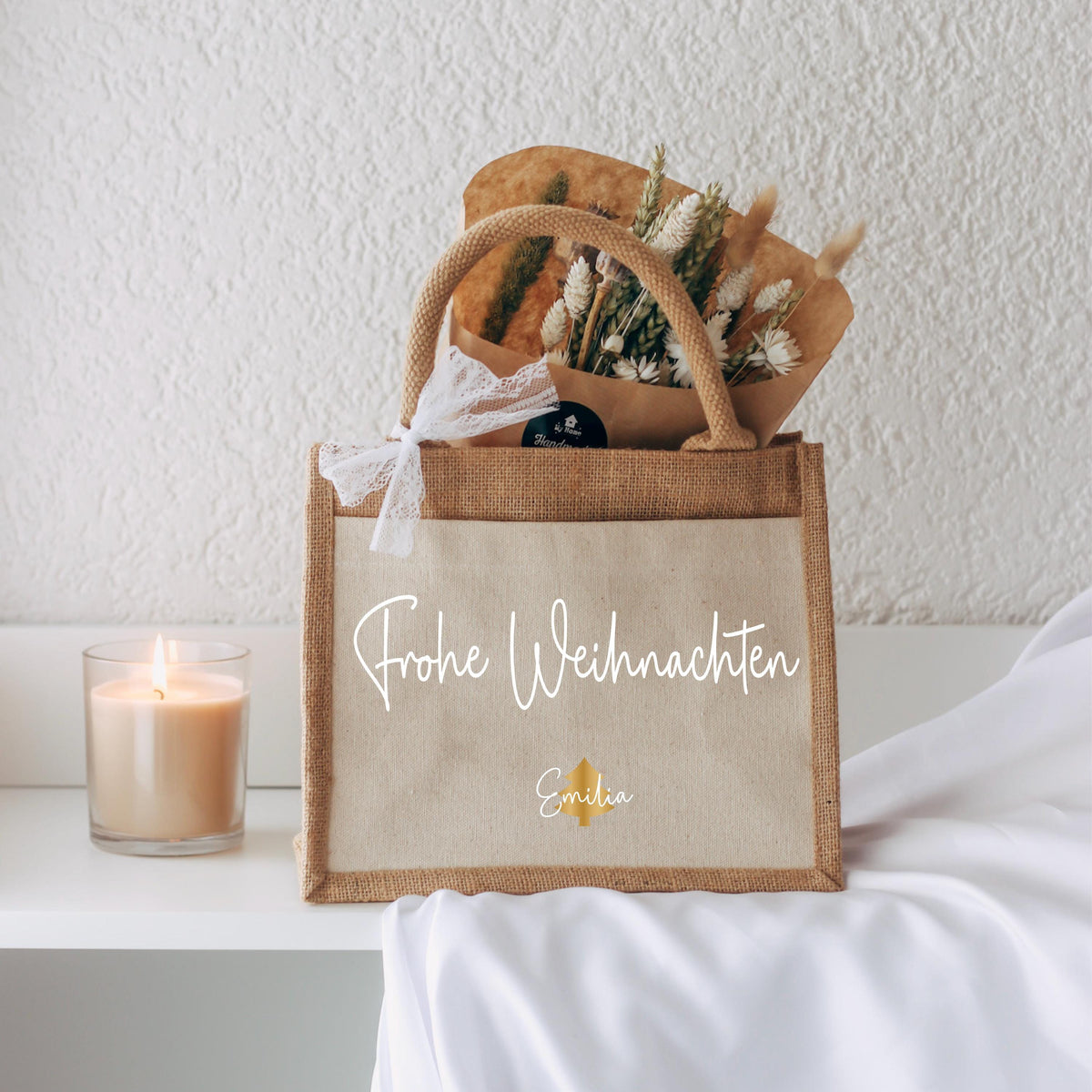 Personalisierte Jutetasche Frohe Weihnachten – Tasche mit Name & Weihnachtsbaum, Geschenk Weihnachten, Wichteln, Weihnachten Tasche