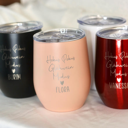 Personalisierter Glühwein Thermobecher mit Gravur, HokusPokus Glühwein Modus, Edelstahlbecher Geschenkidee Weihnachten, Mitarbeiter Geschenk