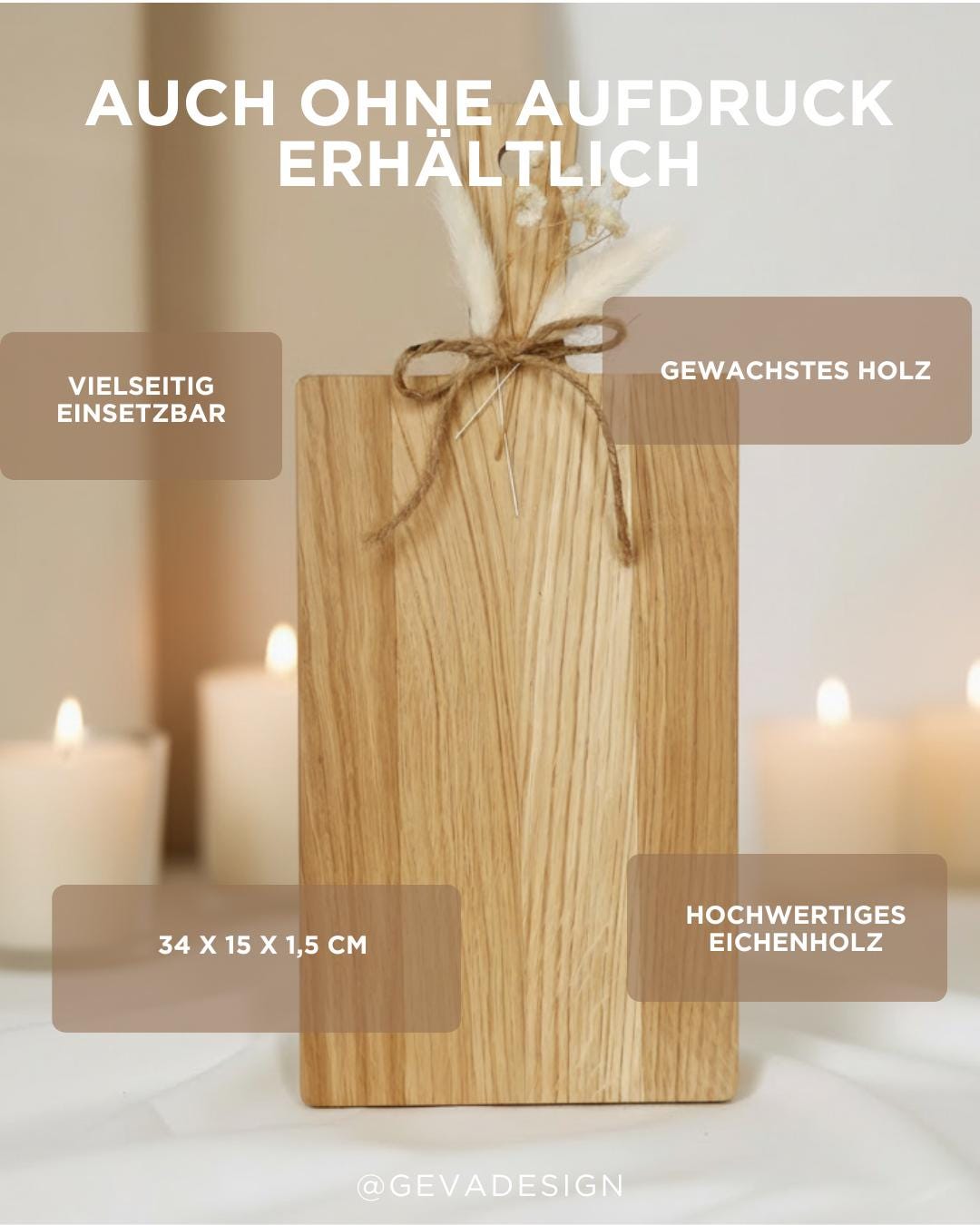 Holzbrett Eiche Oma Geschenk • Küchenbrett Gravur Herz • Servierbrett Oma Spruch • Dekobrett, Schneidebrett Geschenkidee • Mit Trockenblumen