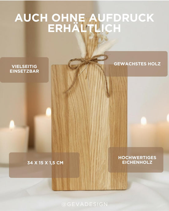 Hochzeitsgeschenk Brett Eiche • „Hand in Hand ein Leben lang“ • Personalisiert mit Namen & Datum • Gravur Brett Brautpaar