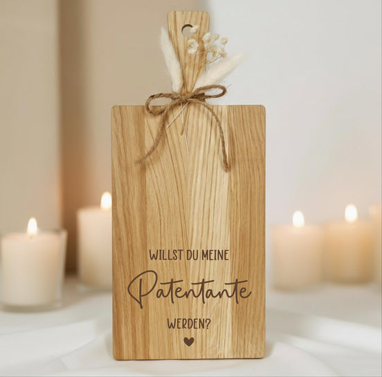 Geschenk Patentante Brett, „Willst du meine Patentante werden", Holzbrett Gravur • Patenonkel Geschenk, Taufgeschenk Patenfrage