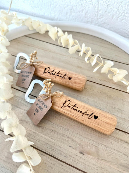 Holz Flaschenöffner Patentante oder Patenonkel – Willst du meine Patentante sein? – Personalisiertes Geschenk zur Patenschaft & Taufe