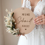Hochzeitsschild Holz personalisiert | Mr & Mrs Türschild mit Datum | Geschenk zur Hochzeit | Holzschild mit Trockenblumen