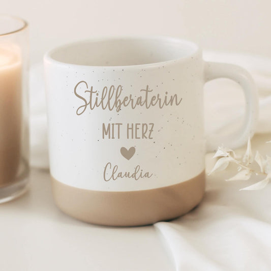 Stillberaterin mit Herz Tasse – personalisierte Keramiktasse mit Name – Danke Geschenk Stillberatung Geburt – langlebige Gravur – 360 ml