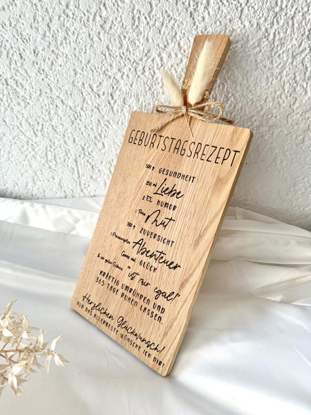 Geburtstagsgeschenk Holzbrett • Geburtstagsrezept Gravur • Holzbrett mit Spruch • Geschenk Geburtstag • Personalisiertes Geschenk