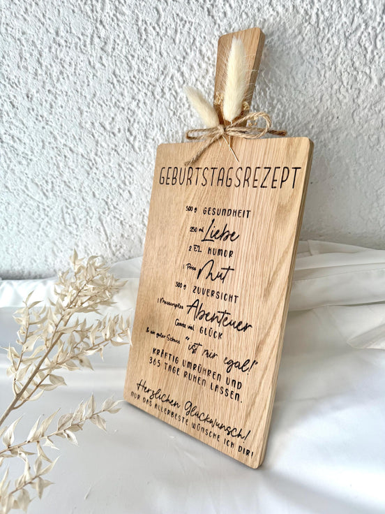 Geburtstagsgeschenk Holzbrett • Geburtstagsrezept Gravur • Holzbrett mit Spruch • Geschenk Geburtstag • Personalisiertes Geschenk
