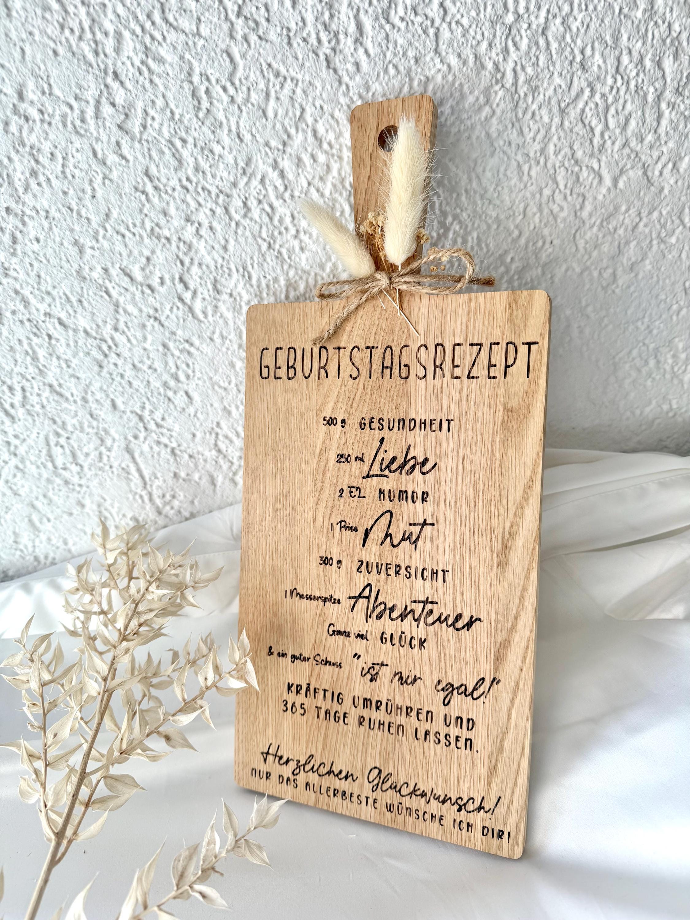 Geburtstagsgeschenk Holzbrett • Geburtstagsrezept Gravur • Holzbrett mit Spruch • Geschenk Geburtstag • Personalisiertes Geschenk