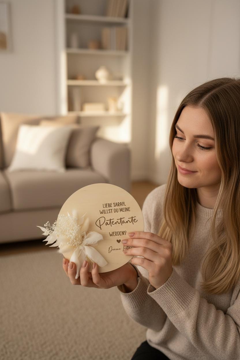 Willst du mein/e Patentante/Patenonkel werden? – personalisiertes Geschenk mit Name & Herz – Patenanfrage Holzschild mit Trockenblumen
