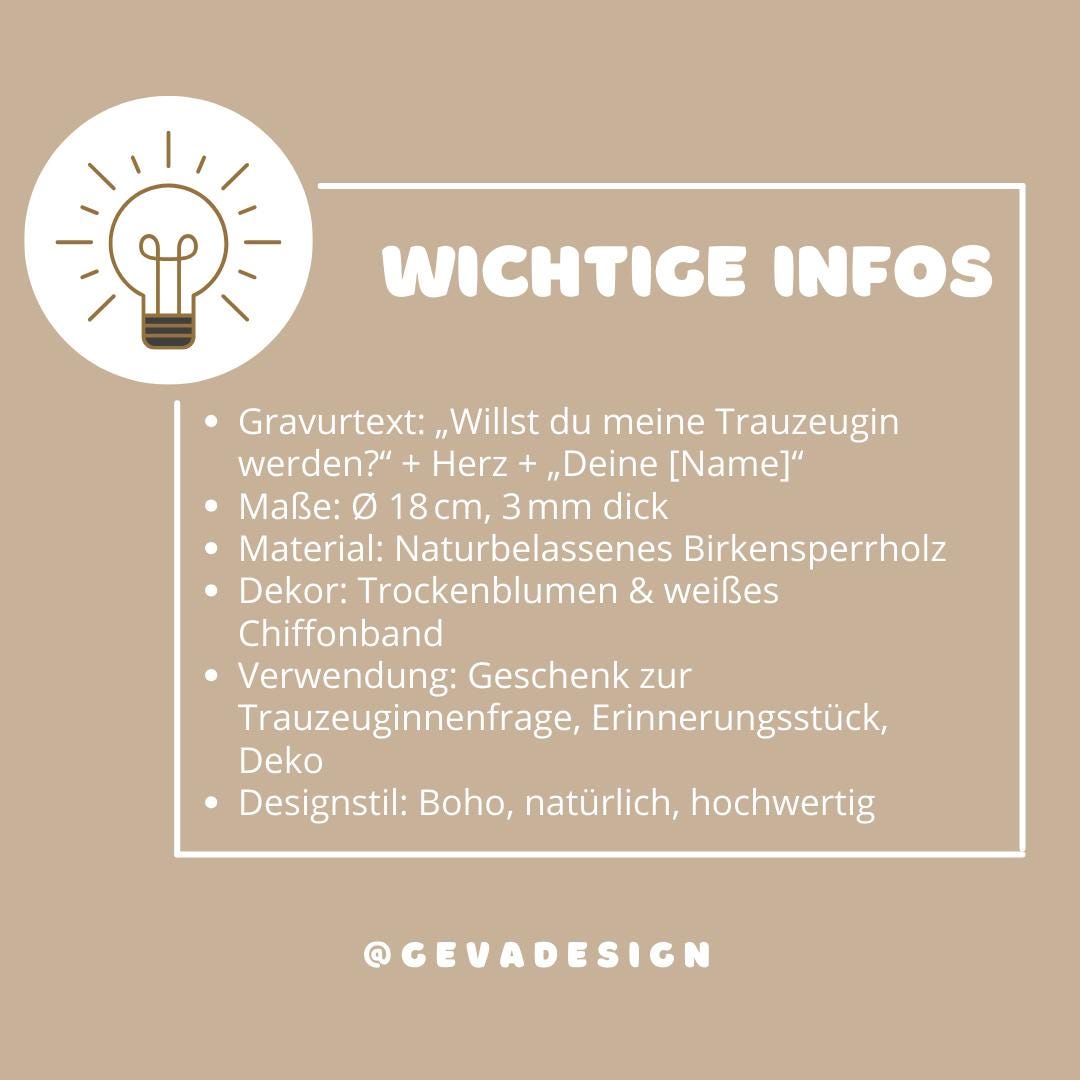 Willst du meine Trauzeugin werden? – personalisiertes Geschenk mit Herz & Name – Trauzeugin fragen Deko Holzschild mit Trockenblumen