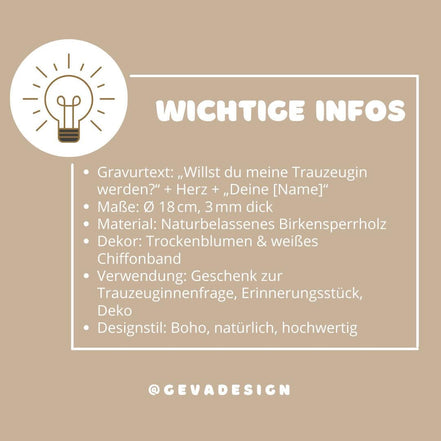 Willst du meine Trauzeugin werden? – personalisiertes Geschenk mit Herz & Name – Trauzeugin fragen Deko Holzschild mit Trockenblumen