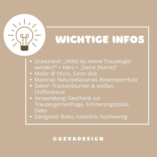 Willst du meine Trauzeugin werden? – personalisiertes Geschenk mit Herz & Name – Trauzeugin fragen Deko Holzschild mit Trockenblumen