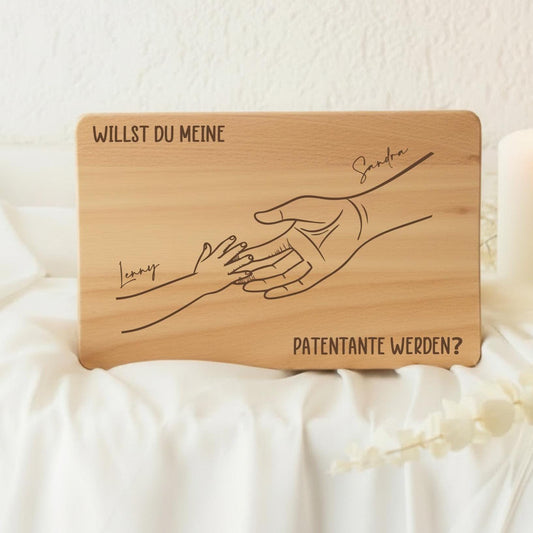 Willst du mein/e Patentante/Patenonkelwerden? Holzbrettchen personalisiert – Geschenk Patentante & Patenonkel – Schneidebrett mit Gravur