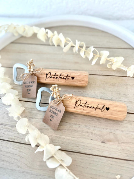 Holz Flaschenöffner Patentante oder Patenonkel – Willst du meine Patentante sein? – Personalisiertes Geschenk zur Patenschaft & Taufe