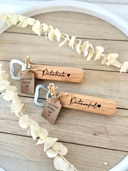 Holz Flaschenöffner Patentante oder Patenonkel – Willst du meine Patentante sein? – Personalisiertes Geschenk zur Patenschaft & Taufe