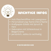 Holz Flaschenöffner Hochzeitsgeschenk – 2 Namen mit Herz personalisiert – Alles Liebe zur Hochzeit – Geschenk für Brautpaar