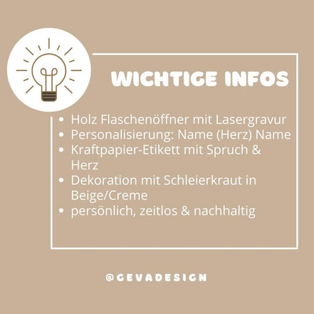 Holz Flaschenöffner Hochzeitsgeschenk – 2 Namen mit Herz personalisiert – Alles Liebe zur Hochzeit – Geschenk für Brautpaar