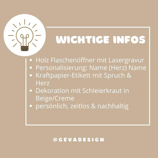 Holz Flaschenöffner Hochzeitsgeschenk – 2 Namen mit Herz personalisiert – Alles Liebe zur Hochzeit – Geschenk für Brautpaar