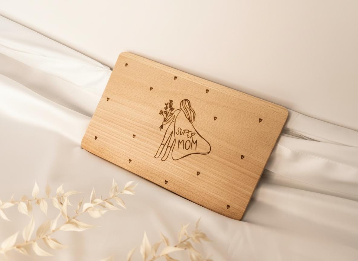 Muttertagsgeschenk Holz – Super Mom Brettchen – Geschenk Mama personalisiert – Holzbrett mit Gravur – Muttertag Geschenkidee