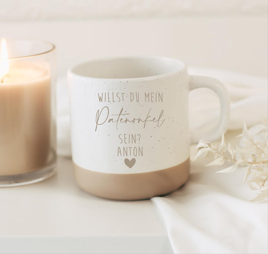 Willst du mein/e Patenonkel/Patentante sein Tasse – Patentante Geschenk – personalisierte Taufanfrage mit Name & Herz – Keramik 360 ml