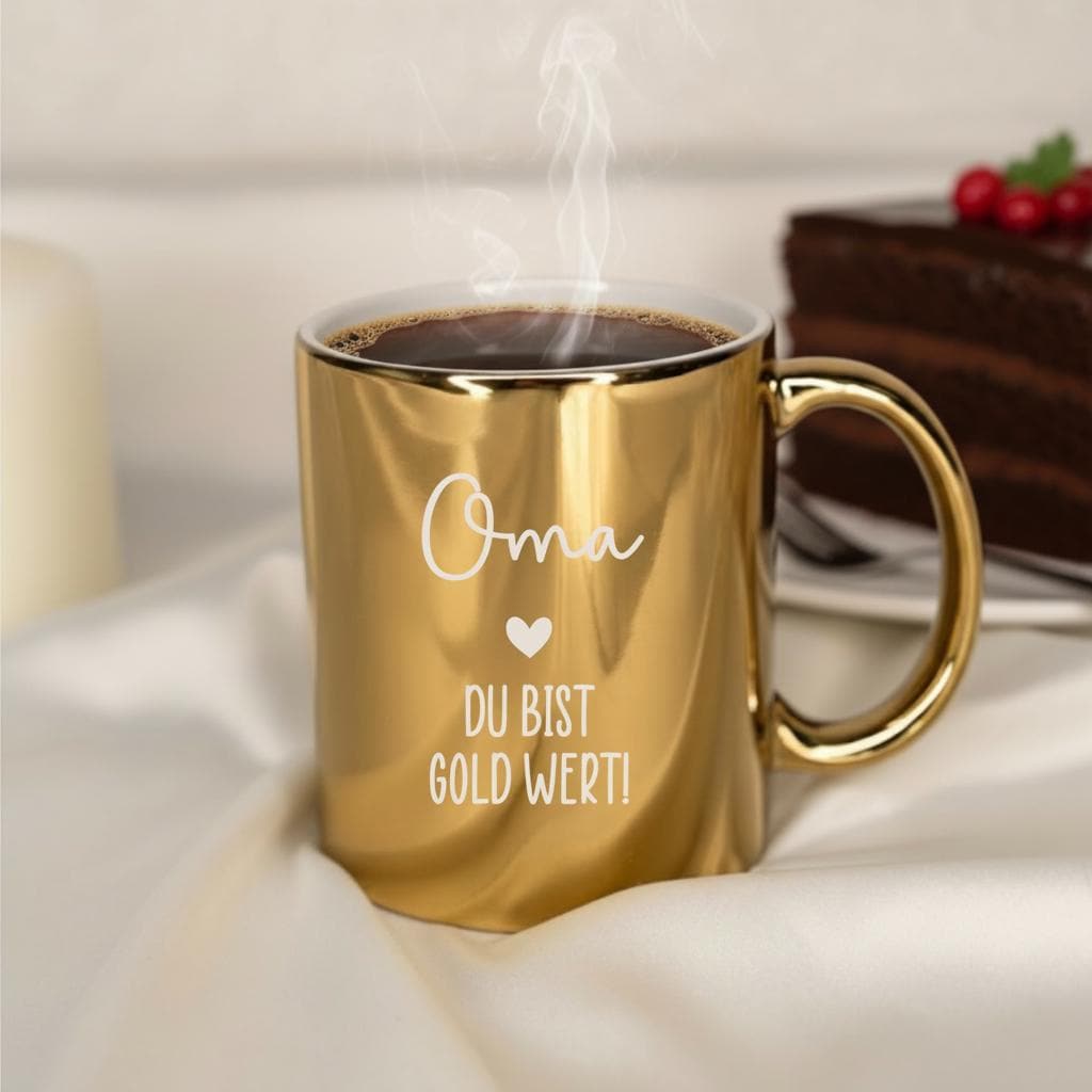 Oma/Opa Geschenk gold – Opa Geschenk personalisiert – Goldene Keramiktasse „Du bist gold wert“ – Geschenk für Großeltern