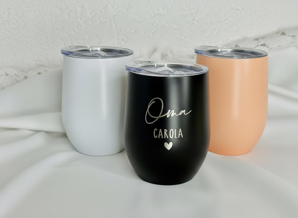 Personalisierter Thermobecher für Oma oder Opa – Edelstahl Becher mit Name & Herz – Geschenk für Großeltern – Gravur Thermobecher 354ml