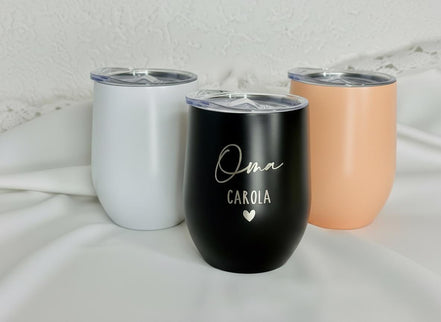 Personalisierter Thermobecher für Oma oder Opa – Edelstahl Becher mit Name & Herz – Geschenk für Großeltern – Gravur Thermobecher 354ml